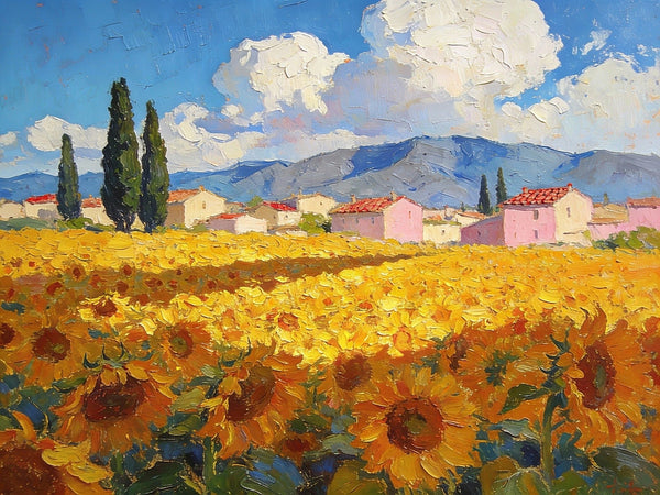 Sunflower Fields in Full Bloom, Provence, Hand Painted Canvas Art, On Canvas Small Paintings, Small Landscape Paintings, Original Artwork Small Paintings, Small Wall Paintings-Silvia Home Craft