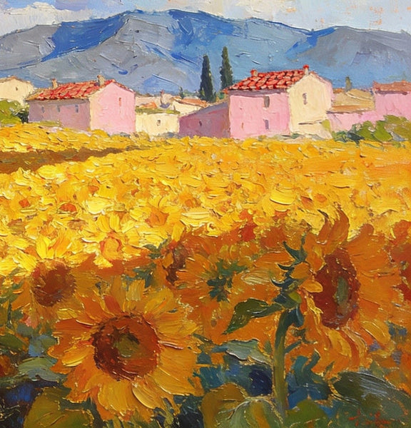 Sunflower Fields in Full Bloom, Provence, Hand Painted Canvas Art, On Canvas Small Paintings, Small Landscape Paintings, Original Artwork Small Paintings, Small Wall Paintings-Silvia Home Craft