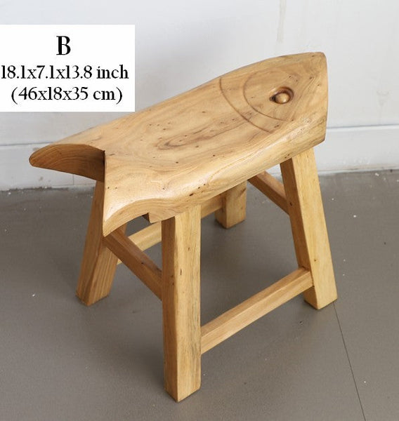 Children's Wooden Stool, Sofa Stool, Dining Table Stool, Handmade Solid Wood low Stool, Creative Shoe-changing Stool, Old Elm Wood Stool-Silvia Home Craft