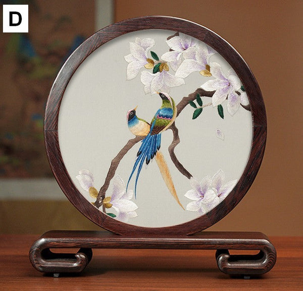 Exclusive Business Presents, Creative Birthday Gift, Premium Souvenir, Silk Embroidered Ornament, Traditional Chinese Suzhou Flower and Birds Embroidery Ornaments-Silvia Home Craft