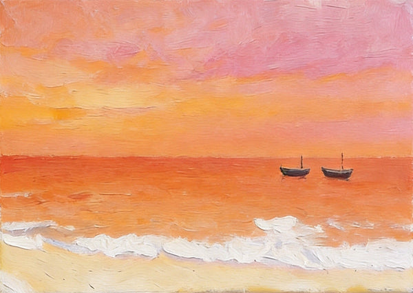Original Oil Paintings, Silence of the Orange Twilight, Original Seascape Painting, Hand Painted Canvas Artwork, Buy Small Paintings Online, Original Canvas Art-Silvia Home Craft