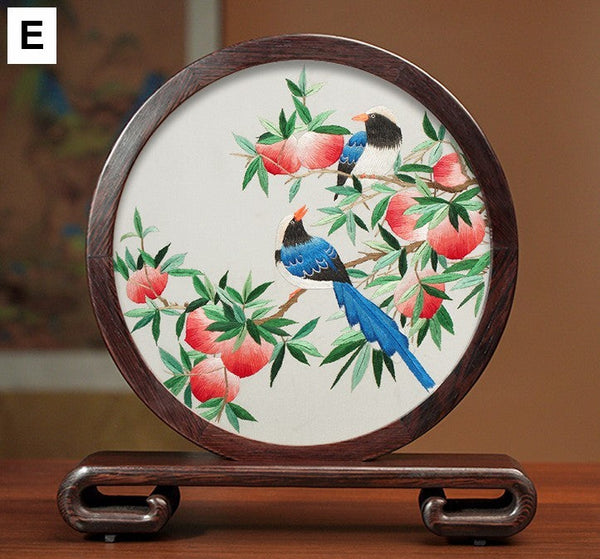 Exclusive Business Presents, Creative Birthday Gift, Premium Souvenir, Silk Embroidered Ornament, Traditional Chinese Suzhou Flower and Birds Embroidery Ornaments-Silvia Home Craft