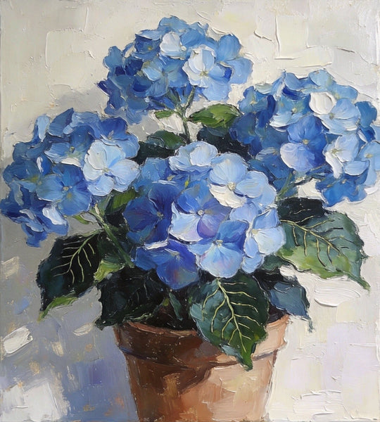 Small Canvas Artwork, Still Life Painting, Blue Plumbago Flourishing In A Pot, Original Flower Paintings, Buy Small Artwork Online, Hand Painted Canvas Artwork-Silvia Home Craft