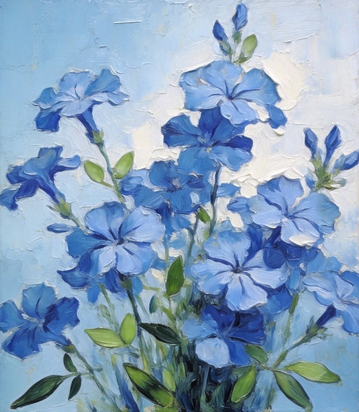 Hand Painted Canvas Art, Blooming Blue Plumbago, Original Flower Paintings, Original Oil Paintings, Small Canvas Wall Art Paintings-Silvia Home Craft