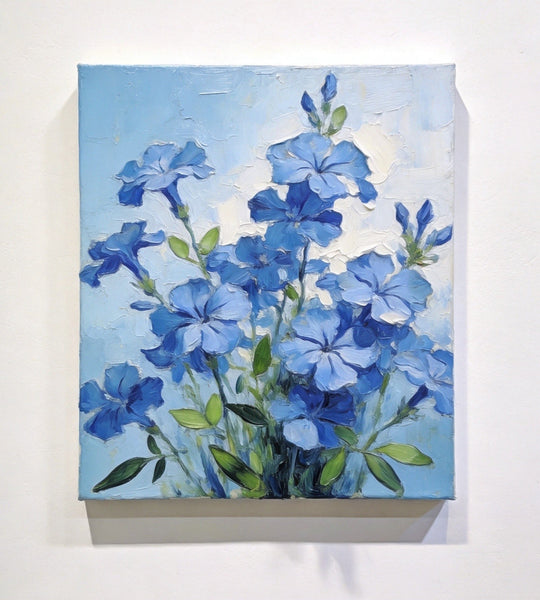 Hand Painted Canvas Art, Blooming Blue Plumbago, Original Flower Paintings, Original Oil Paintings, Small Canvas Wall Art Paintings-Silvia Home Craft