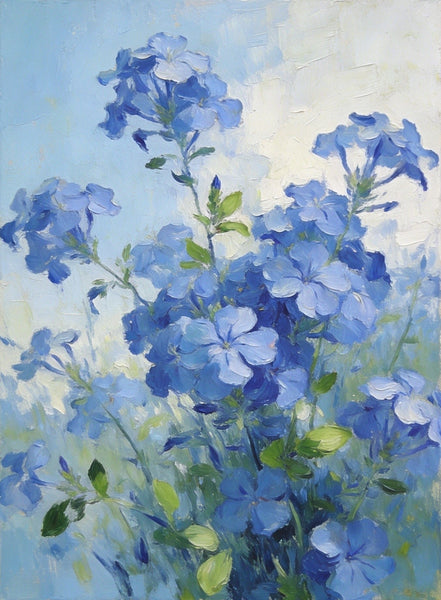 Small Canvas Wall Art Paintings, Blue Plumbago in Full Flower, Original Flower Paintings, Original Oil Paintings, Hand Painted Canvas Art-Silvia Home Craft