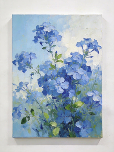 Small Canvas Wall Art Paintings, Blue Plumbago in Full Flower, Original Flower Paintings, Original Oil Paintings, Hand Painted Canvas Art-Silvia Home Craft