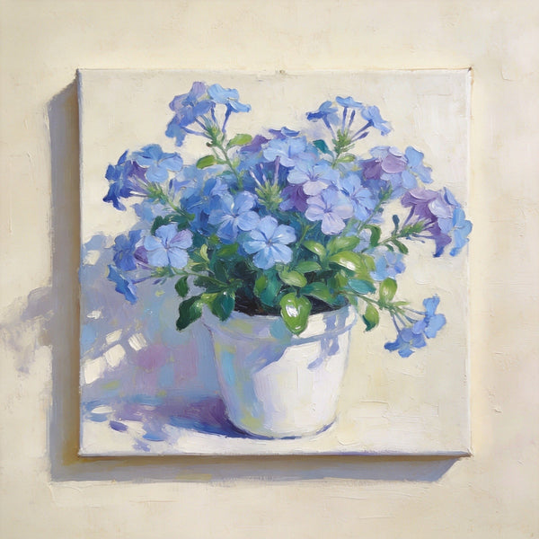 Small Canvas Wall Art, Blue Plumbago in Full Bloom, Still Life Painting, Hand Painted Canvas Art, Original Flower Paintings, Buy Small Art Online-Silvia Home Craft