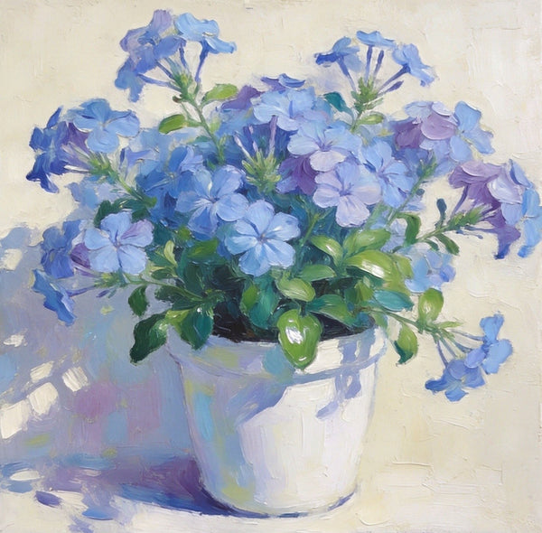 Small Canvas Wall Art, Blue Plumbago in Full Bloom, Still Life Painting, Hand Painted Canvas Art, Original Flower Paintings, Buy Small Art Online-Silvia Home Craft