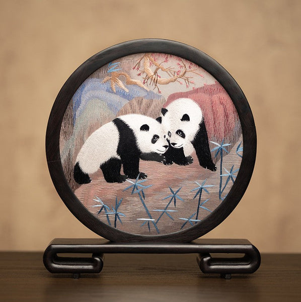 Unique Birthday Gift, Exclusive Business Present Panda Embroidered Decor, Traditional Chinese Suzhou Embroidery Ornament, Premium Souvenir-Silvia Home Craft