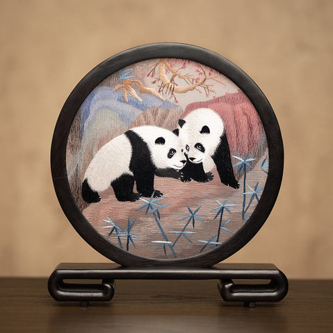 Unique Birthday Gift, Exclusive Business Present Panda Embroidered Decor, Traditional Chinese Suzhou Embroidery Ornament, Premium Souvenir-Silvia Home Craft