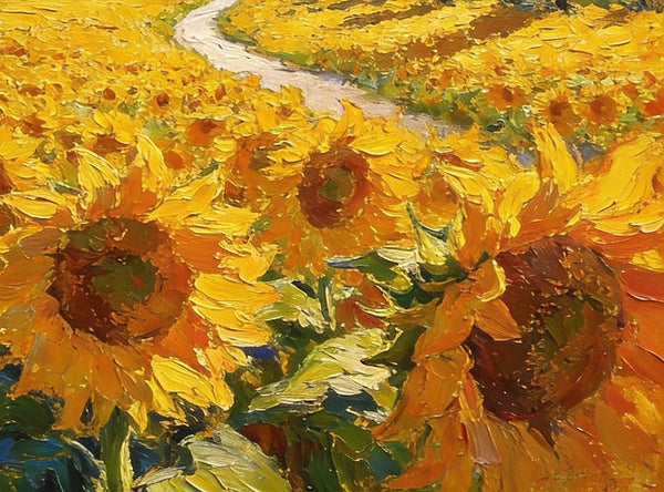 Landscape Oil Paintings, Sunflower Fields in Full Bloom, Provence, Heavy Texture Oil Paintings, On Canvas Small Paintings, Hand Painted Canvas Art, Original Small Paintings-Silvia Home Craft