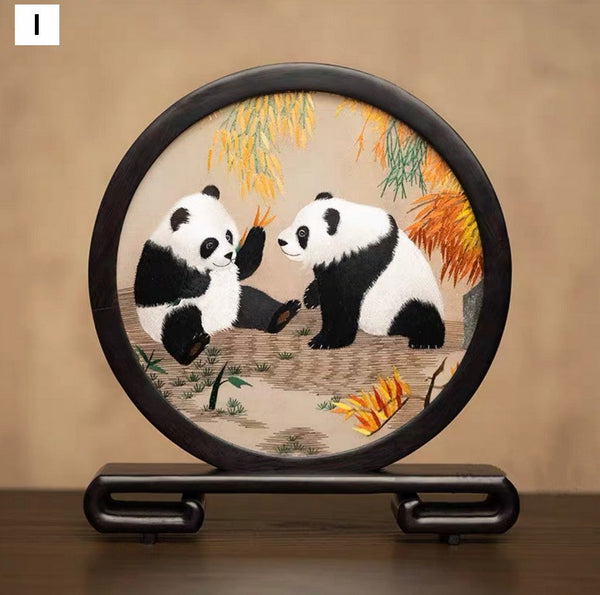 Unique Birthday Gift, Exclusive Business Present Panda Embroidered Decor, Traditional Chinese Suzhou Embroidery Ornament, Premium Souvenir-Silvia Home Craft