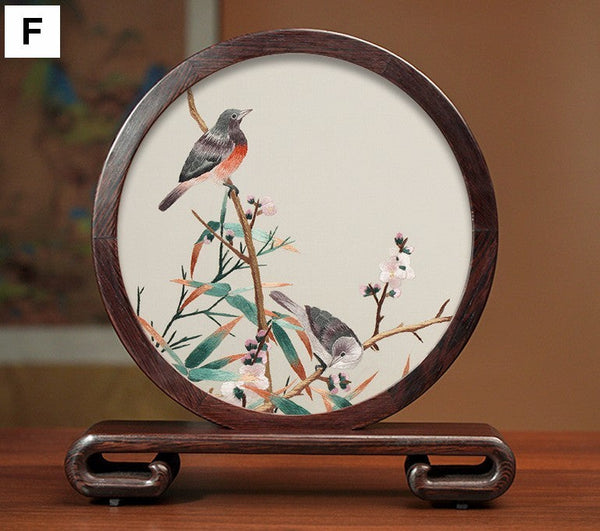 Exclusive Business Presents, Creative Birthday Gift, Premium Souvenir, Silk Embroidered Ornament, Traditional Chinese Suzhou Flower and Birds Embroidery Ornaments-Silvia Home Craft