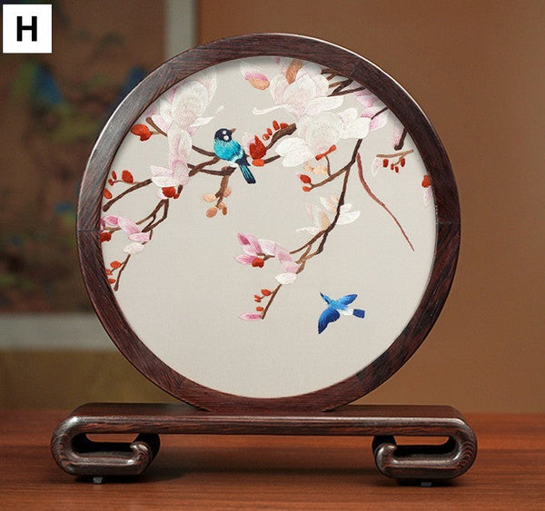 Exclusive Business Presents, Creative Birthday Gift, Premium Souvenir, Silk Embroidered Ornament, Traditional Chinese Suzhou Flower and Birds Embroidery Ornaments-Silvia Home Craft