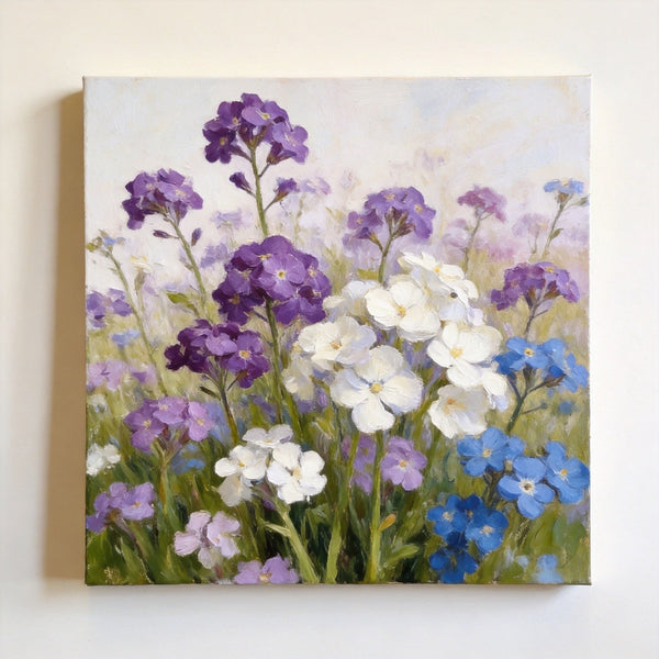 Hand Painted Canvas Art, Small Canvas Artwork, Purple and White Forget-me-nots Blooming Wild, Buy Small Artwork Online, Still Life Painting, Original Flower Paintings-Silvia Home Craft