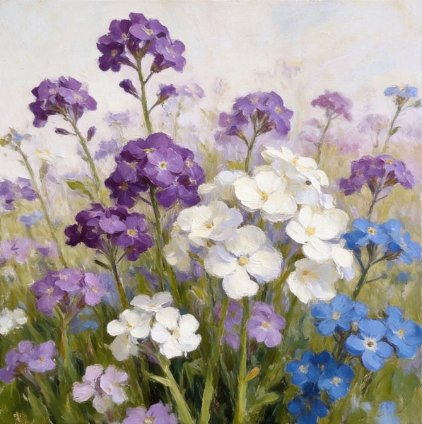 Hand Painted Canvas Art, Small Canvas Artwork, Purple and White Forget-me-nots Blooming Wild, Buy Small Artwork Online, Still Life Painting, Original Flower Paintings-Silvia Home Craft