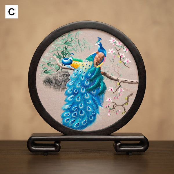 Traditional Chinese Suzhou Embroidery Ornament, Exclusive Business Present Peacock Embroidered Decor, Premium Souvenir, Unique Birthday Gift-Silvia Home Craft