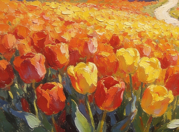 Original Oil Paintings, Village Amidst the Tulip Fields, Small Oil Paintings on Canvas, Small Canvas Paintings, Hand Painted Canvas Art, Simple Painting Ideas, Small Landscape Paintings-Silvia Home Craft
