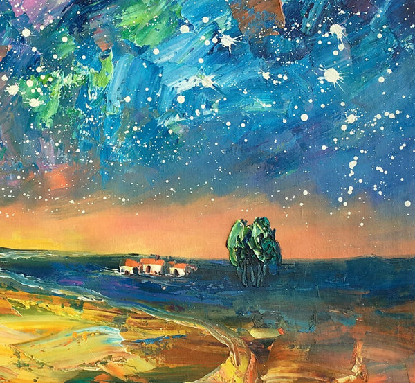 Abstract Landscape Paintings, Starry Night Sky Oil Painting, Landscape Canvas Paintings, Custom Original Oil Painting on Canvas-Silvia Home Craft