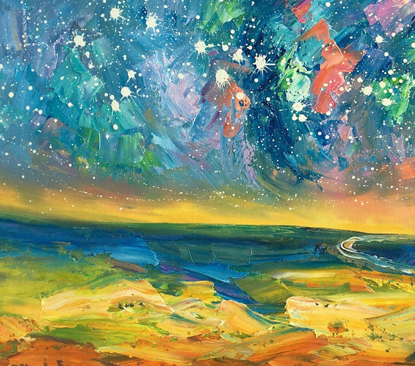 Abstract Landscape Paintings, Starry Night Sky Oil Painting, Landscape Canvas Paintings, Custom Original Oil Painting on Canvas-Silvia Home Craft