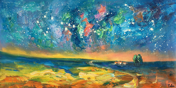 Abstract Landscape Paintings, Starry Night Sky Oil Painting, Landscape Canvas Paintings, Custom Original Oil Painting on Canvas-Silvia Home Craft