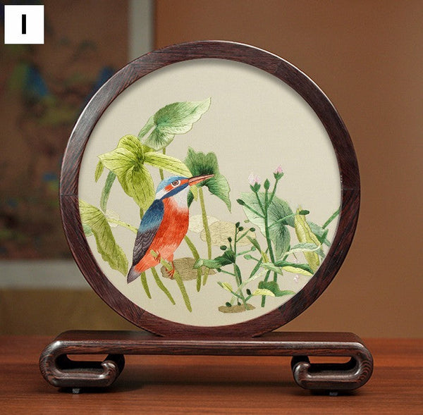 Exclusive Business Presents, Creative Birthday Gift, Premium Souvenir, Silk Embroidered Ornament, Traditional Chinese Suzhou Flower and Birds Embroidery Ornaments-Silvia Home Craft