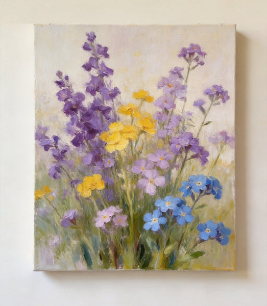 Wild Forget-me-nots in Full Bloom, Hand Painted Canvas Art, Original Flower Paintings, Small Canvas Wall Art Paintings, Buy Original Oil Paintings Online-Silvia Home Craft