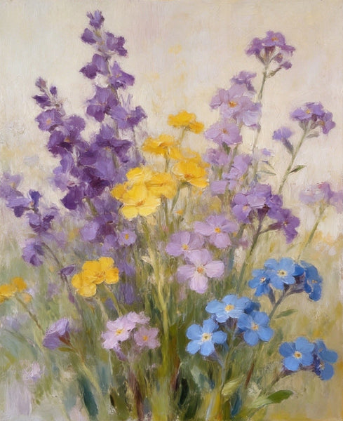 Wild Forget-me-nots in Full Bloom, Hand Painted Canvas Art, Original Flower Paintings, Small Canvas Wall Art Paintings, Buy Original Oil Paintings Online-Silvia Home Craft
