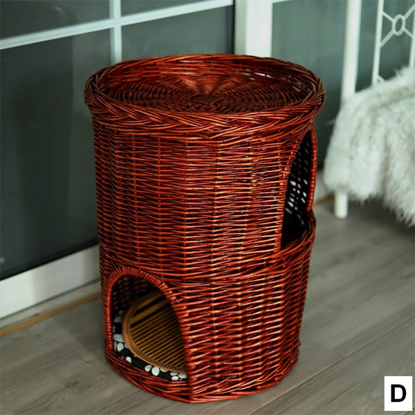 Triple-Layer Cat Bed, Large Cat House Basket with Washable Cushion for Indoor Cats and Dogs-Silvia Home Craft