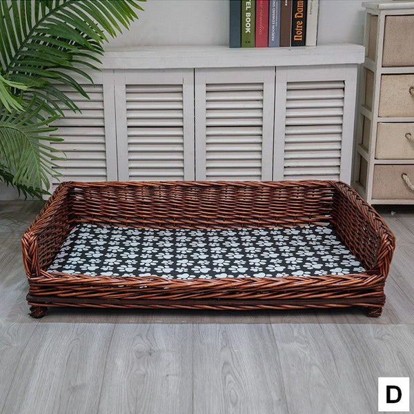 Large Hand Woven Rattan Cat Beds, Extra Large Natural Wicker Dog Bed with Washable Cushion for Indoor Cats and Dogs-Silvia Home Craft