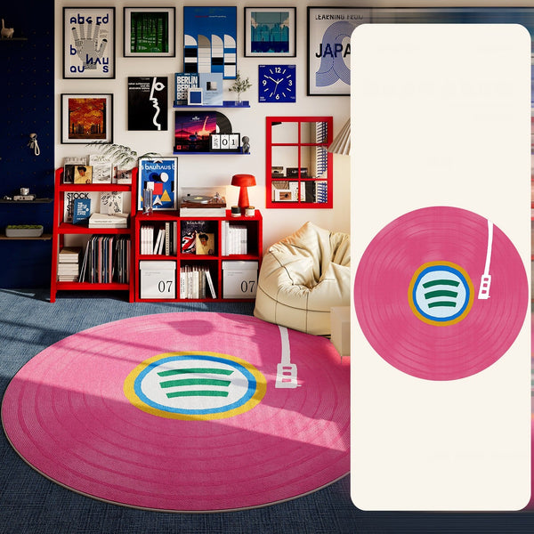 Geometric Round Rugs for Small House, Pink Modern Floor Rugs Next to Bed, Circular Modern Rugs for Dining Room, Contemporary Floor Carpets for Apartment-Silvia Home Craft