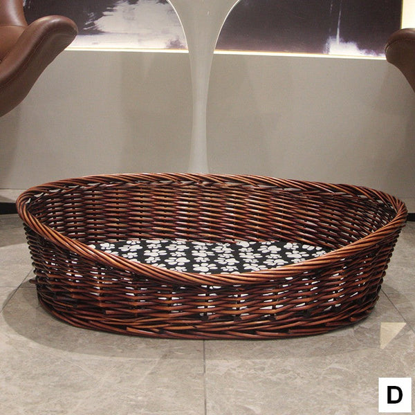Natural Wicker Dog Bed with Washable Cushion for Indoor Cats and Dogs, Hand woven Rattan Cat Beds-Silvia Home Craft