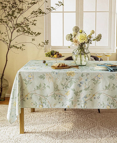 Kitchen Table Cover, Spring Flower Tablecloth for Round Table, Flower Table Cover for Dining Room Table, Modern Rectangle Tablecloth Ideas for Oval Table