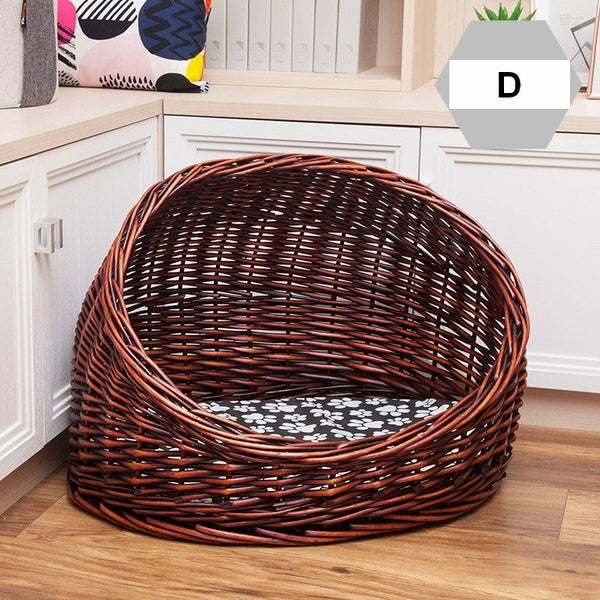 Natural Wicker Cat House Basket with Washable Cushion for Indoor Cats and Dogs, Hand woven Rattan Cat Bed-Silvia Home Craft