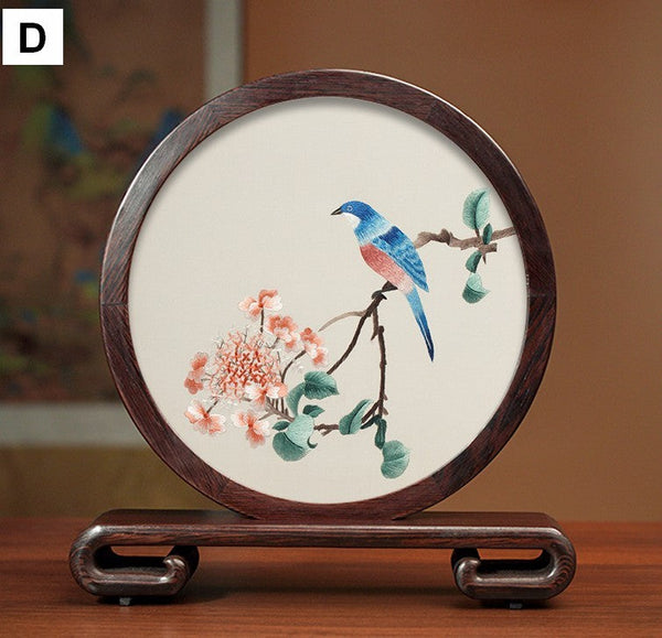 Flower and Bird Embroidery Ornaments, Unique Birthday Gift, Traditional Chinese Suzhou Silk Embroidered Ornament, Premium Souvenir, Exclusive Business Presents-Silvia Home Craft