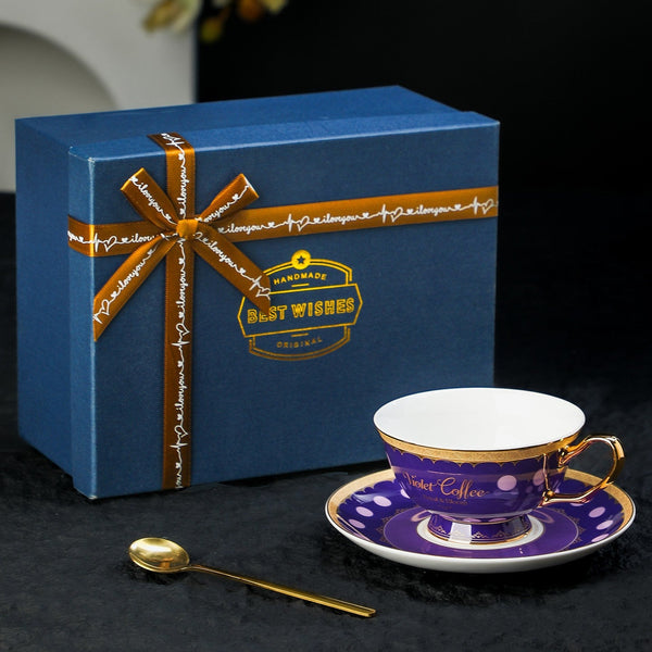 Ceramic Tea Cup and Saucer Set, Porcelain Coffee Cup with Saucer, British Royal Tea Cup and Saucer Set in Gift Box, Porcelain Tea Cup and Saucer Set-Silvia Home Craft