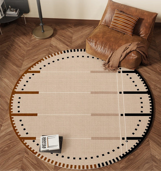 Geometric Round Rugs for Dining Room, Contemporary Modern Rugs, Mid Century Modern Rugs under Chairs, Bedroom Circular Modern Rugs-Silvia Home Craft