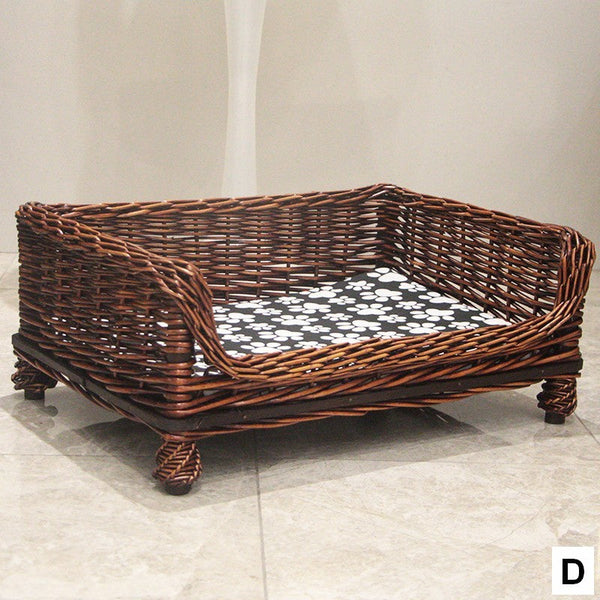 Hand Woven Rattan Cat Beds, Extra Large Natural Wicker Dog Bed with Washable Cushion for Indoor Cats and Dogs-Silvia Home Craft