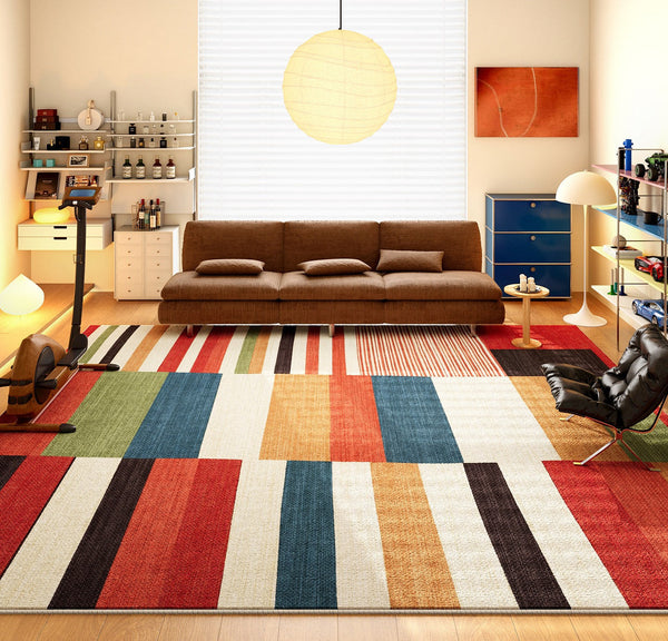 Abstract Modern Area Rugs for Dining Room, Large Geometric Rugs for Living Room, Colorful Contemporary Modern Rugs, Mid Century Modern Rugs-Silvia Home Craft
