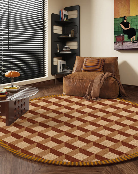 Modern Rugs under Chairs, Bedroom Modern Round Rugs, Dining Room Contemporary Round Rugs, Circular Modern Rug Ideas for Living Room-Silvia Home Craft