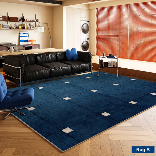 Mid Century Area Rugs, Contemporary Modern Living Room Rug Ideas, Blue Modern Rugs for Dining Room, Bedroom Modern Floor Carpet-Silvia Home Craft