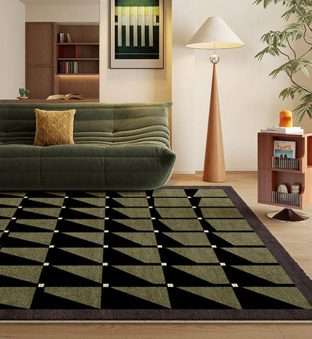 Modern Rugs for Dining Room, Modern Living Room Rug Ideas, Mid Century Modern Rugs Next to Bed, Green Contemporary Rugs for Bedroom-Silvia Home Craft