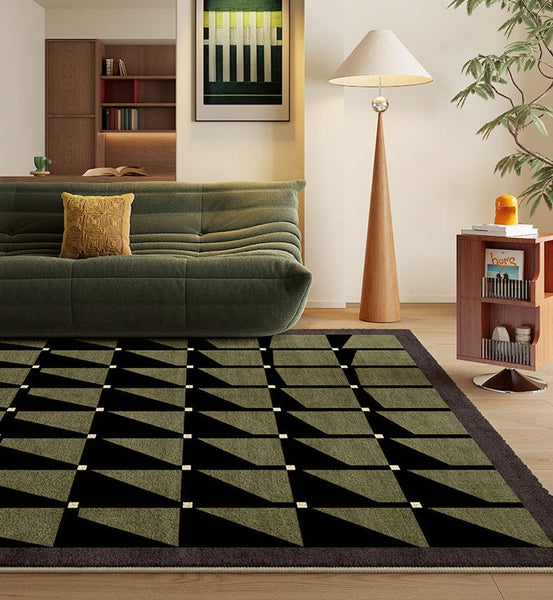 Modern Rugs for Dining Room, Modern Living Room Rug Ideas, Mid Century Modern Rugs Next to Bed, Green Contemporary Rugs for Bedroom-Silvia Home Craft