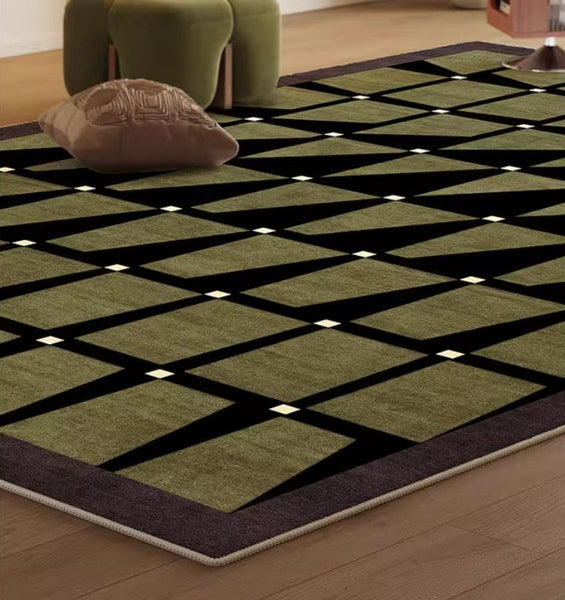 Modern Rugs for Dining Room, Modern Living Room Rug Ideas, Mid Century Modern Rugs Next to Bed, Green Contemporary Rugs for Bedroom-Silvia Home Craft