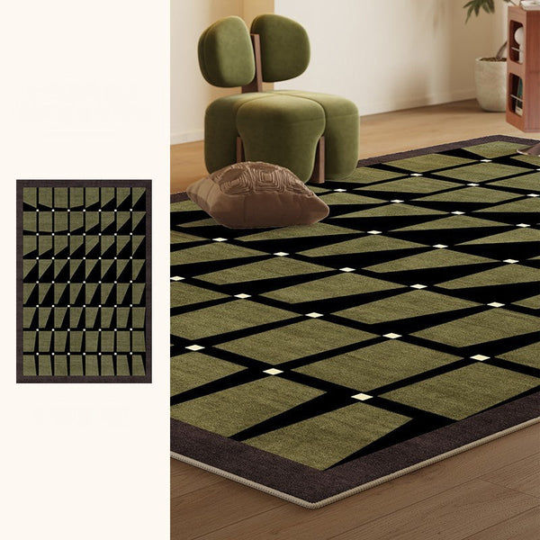 Modern Rugs for Dining Room, Modern Living Room Rug Ideas, Mid Century Modern Rugs Next to Bed, Green Contemporary Rugs for Bedroom-Silvia Home Craft