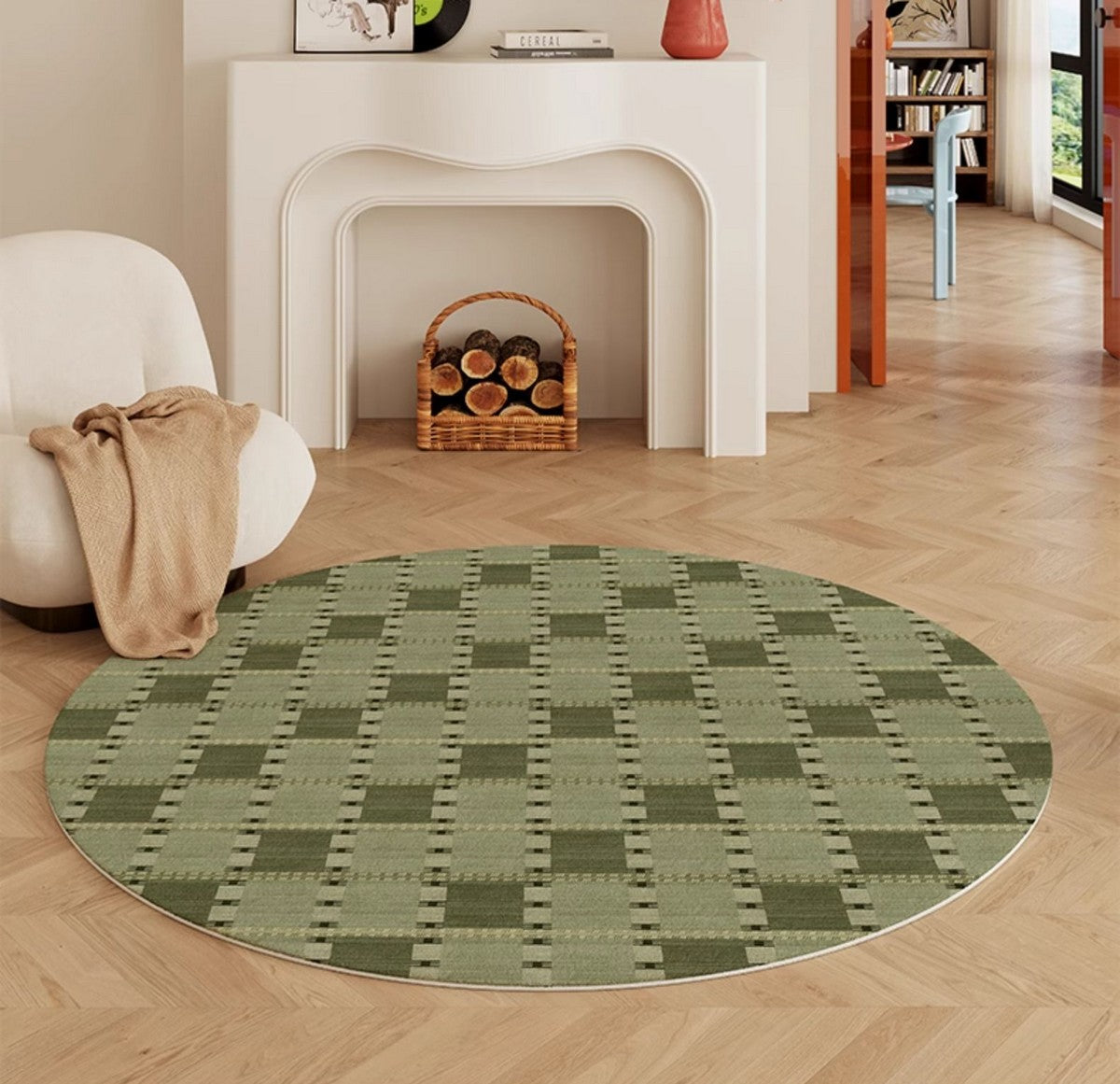 Contemporary Modern Rug for Living Room, Green Modern Area Rugs for Bedroom, Geometric Round Rugs for Dining Room, Circular Modern Rugs under Chairs-Silvia Home Craft