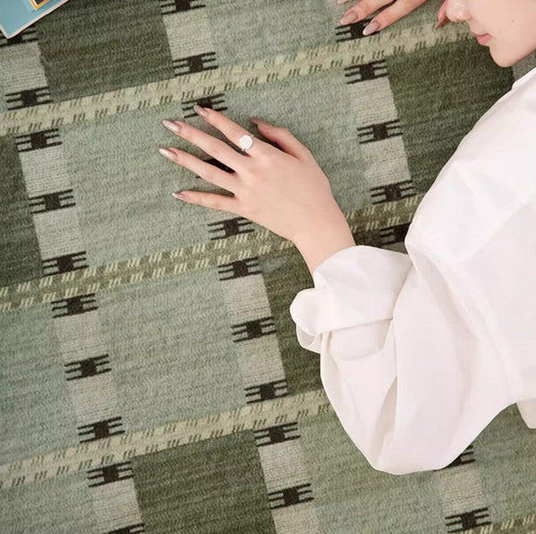 Contemporary Modern Rug for Living Room, Green Modern Area Rugs for Bedroom, Geometric Round Rugs for Dining Room, Circular Modern Rugs under Chairs-Silvia Home Craft