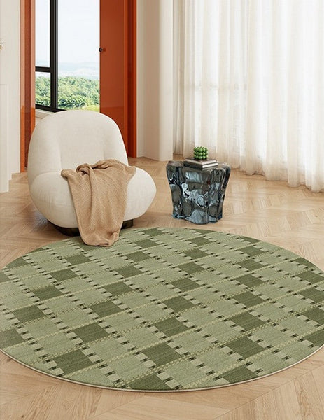 Contemporary Modern Rug for Living Room, Green Modern Area Rugs for Bedroom, Geometric Round Rugs for Dining Room, Circular Modern Rugs under Chairs-Silvia Home Craft