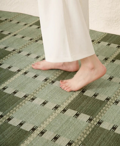 Contemporary Modern Rug for Living Room, Green Modern Area Rugs for Bedroom, Geometric Round Rugs for Dining Room, Circular Modern Rugs under Chairs-Silvia Home Craft